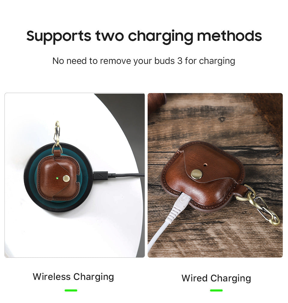 Full-Cover Cowhide Leather Case with Snap Closure for AirPods 4