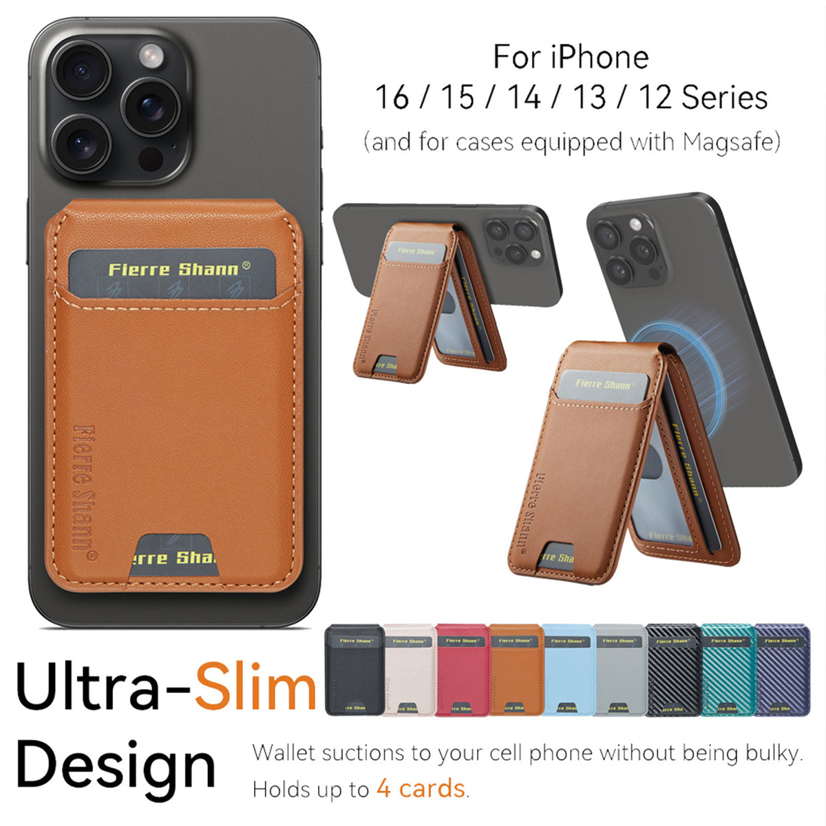 MagSafe-Compatible PU Leather Magnetic Card Holder Stand for iPhone
