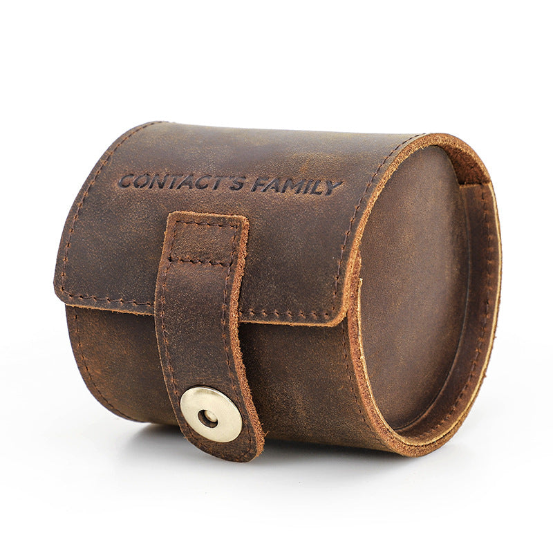 Vintage Crazy Horse Leather Cylindrical Case for One Watch