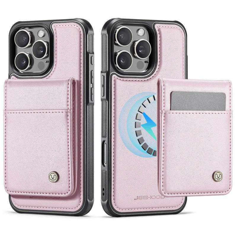 PU Leather Case MagSafe-Compatible with Detachable Card Holder for iPhone 11–17 Series