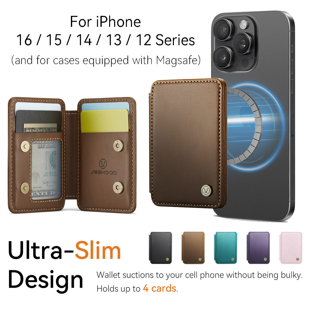 Universal RFID-Blocking MagSafe PU Leather Card Holder for iPhone & Android