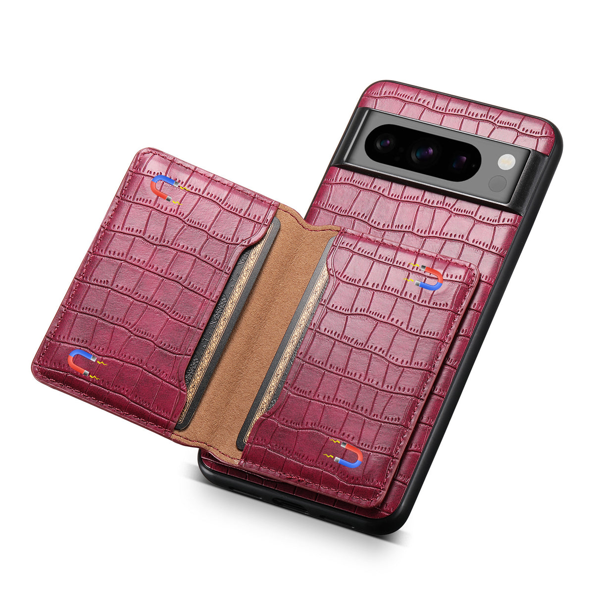 Croc-Texture PU Leather Wallet Case for Google Pixel 6–10 Series
