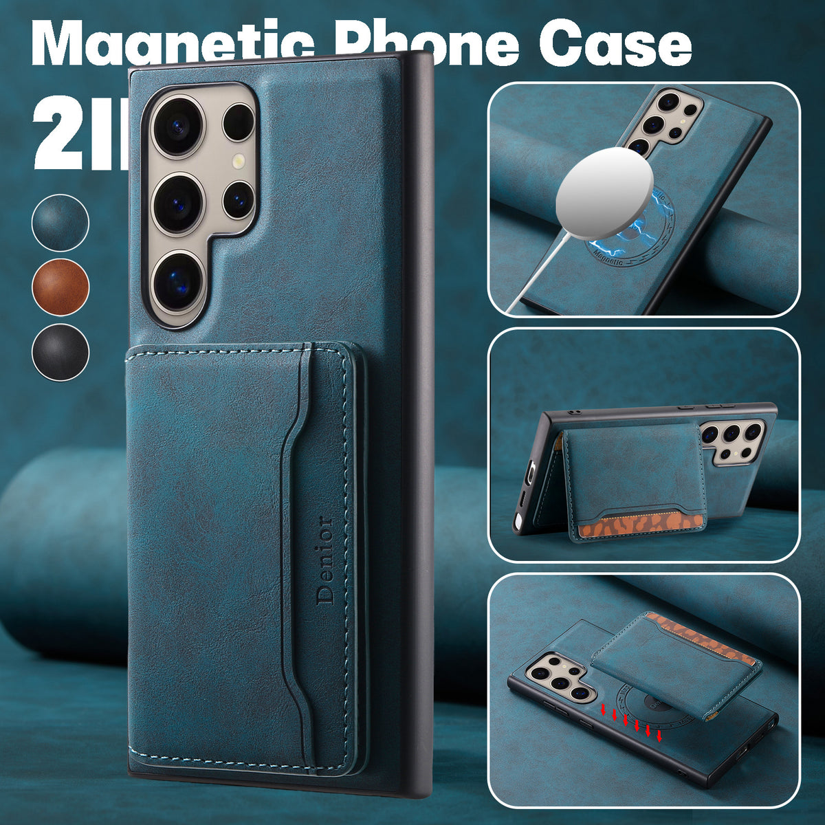 2-in-1 Magnetic Card Holder Case with Stand for Samsung Galaxy S23–S26 Ultra