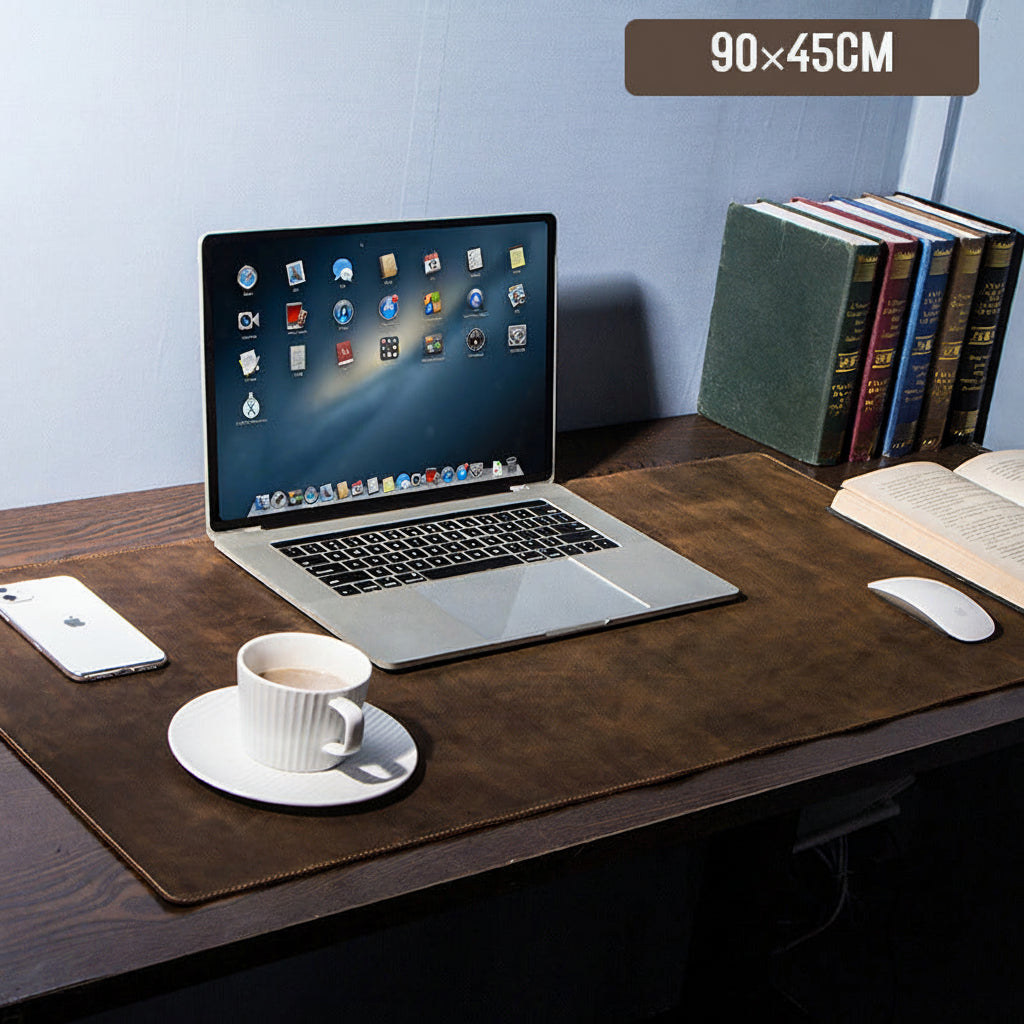 Oversized Retro Leather Desk Mat & Mouse Pad with Non-Slip Base