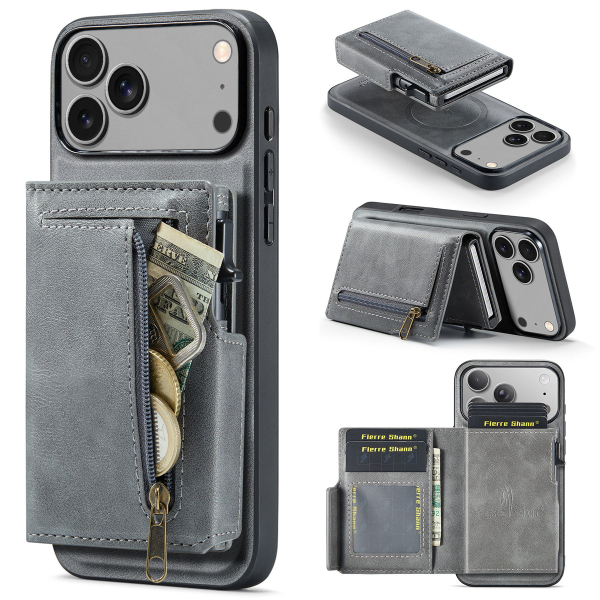 2-in-1 MagSafe PU Leather Case with Detachable Card Holder Stand for iPhone 11-17 Series