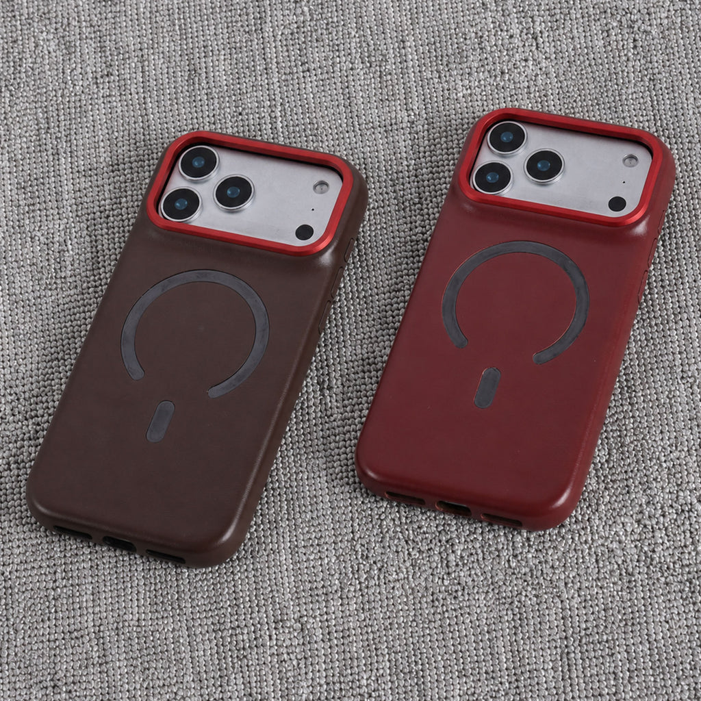 Solid-Color PU Leather MagSafe-Compatible Case for iPhone 14–17 Series