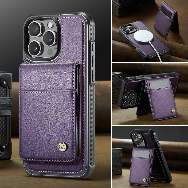 PU Leather Case MagSafe-Compatible with Detachable Card Holder for iPhone 11–17 Series