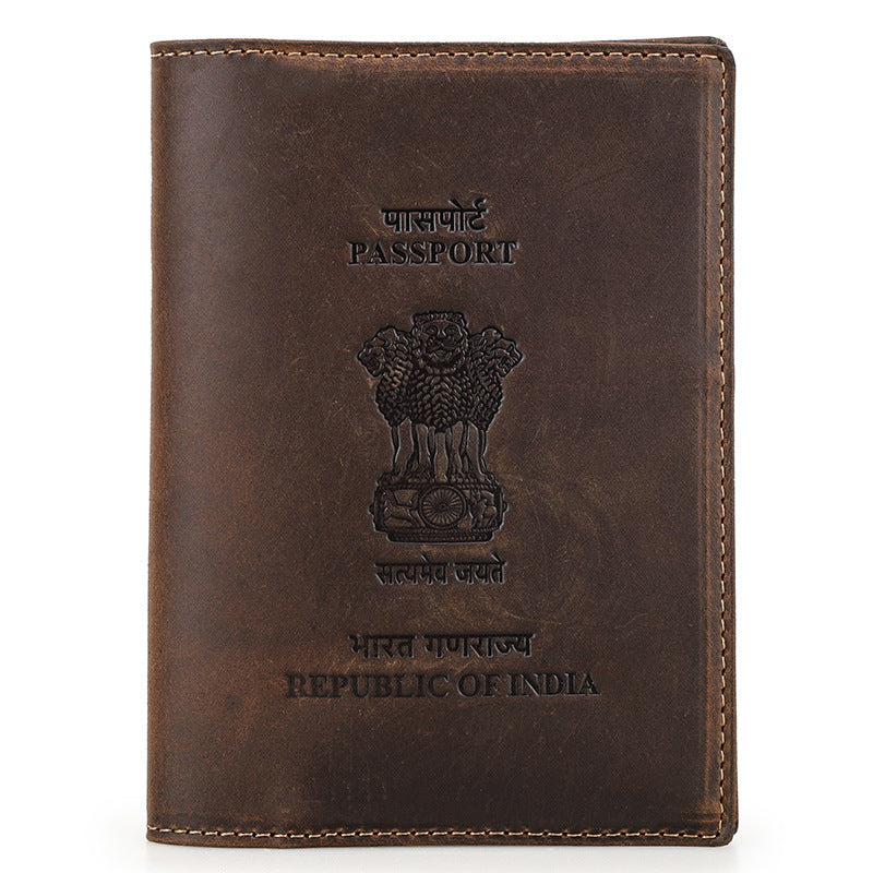 Black Vintage Crazy Horse Leather RFID-Blocking Family Passport Wallet with AirTag Pocket