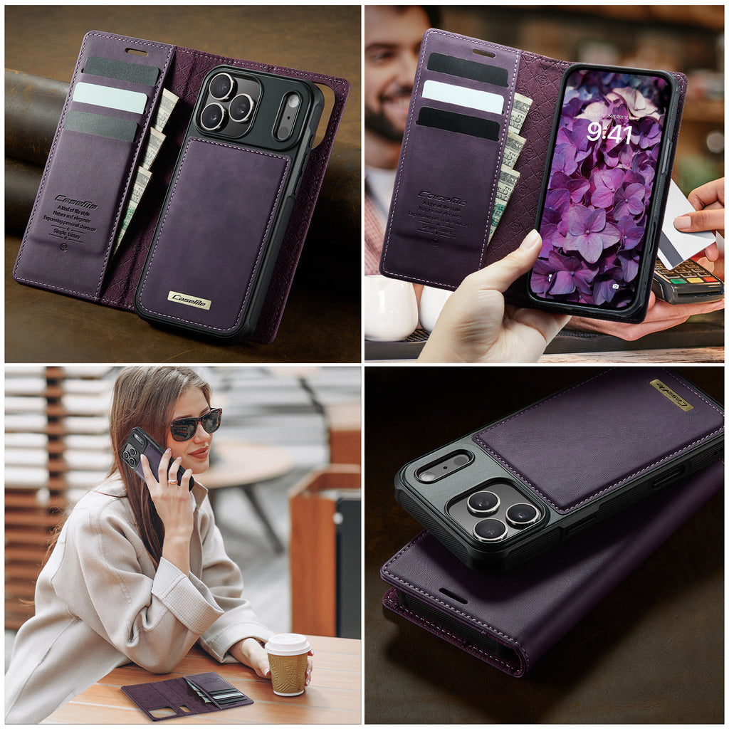 Detachable Leather Flip Case with MagSafe for iPhone 11-17 Pro Max