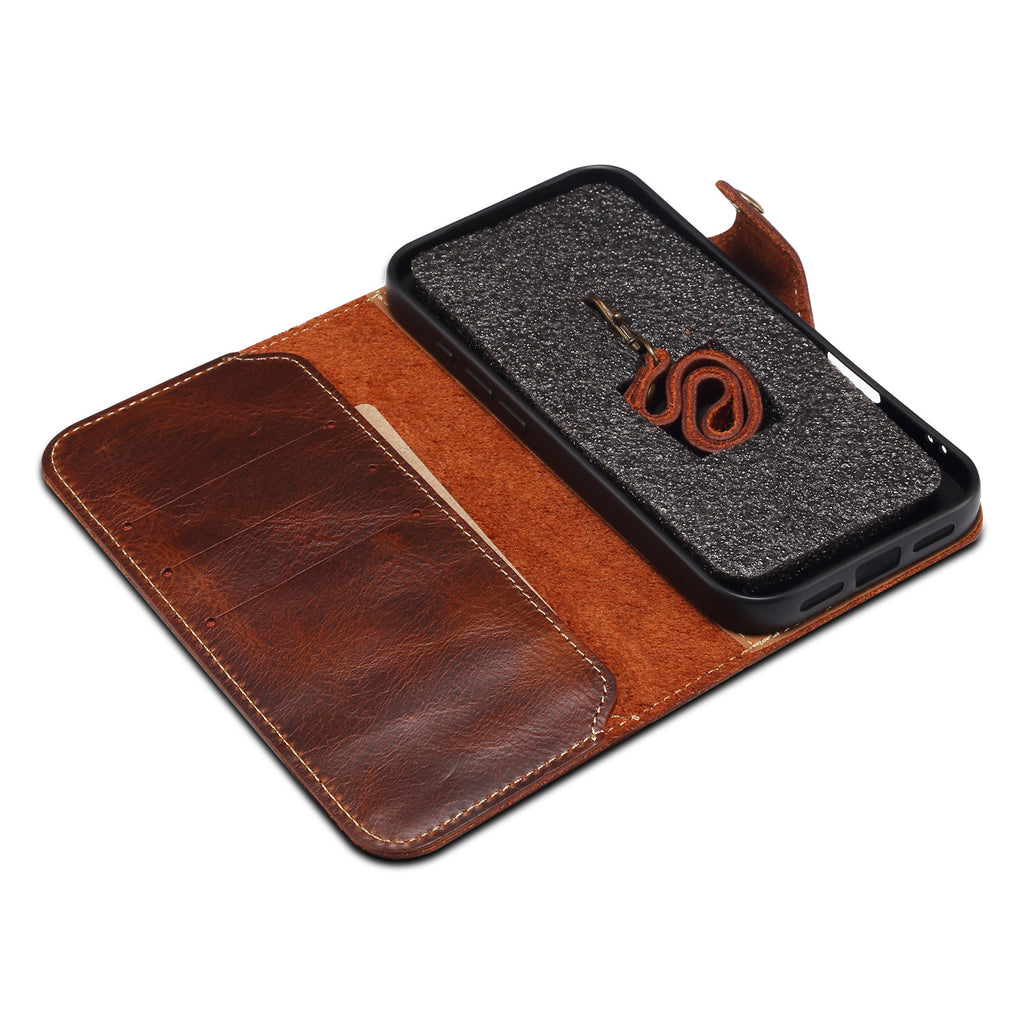 Retro Handmade Leather Wallet Case for iPhone 7-17 Pro Max