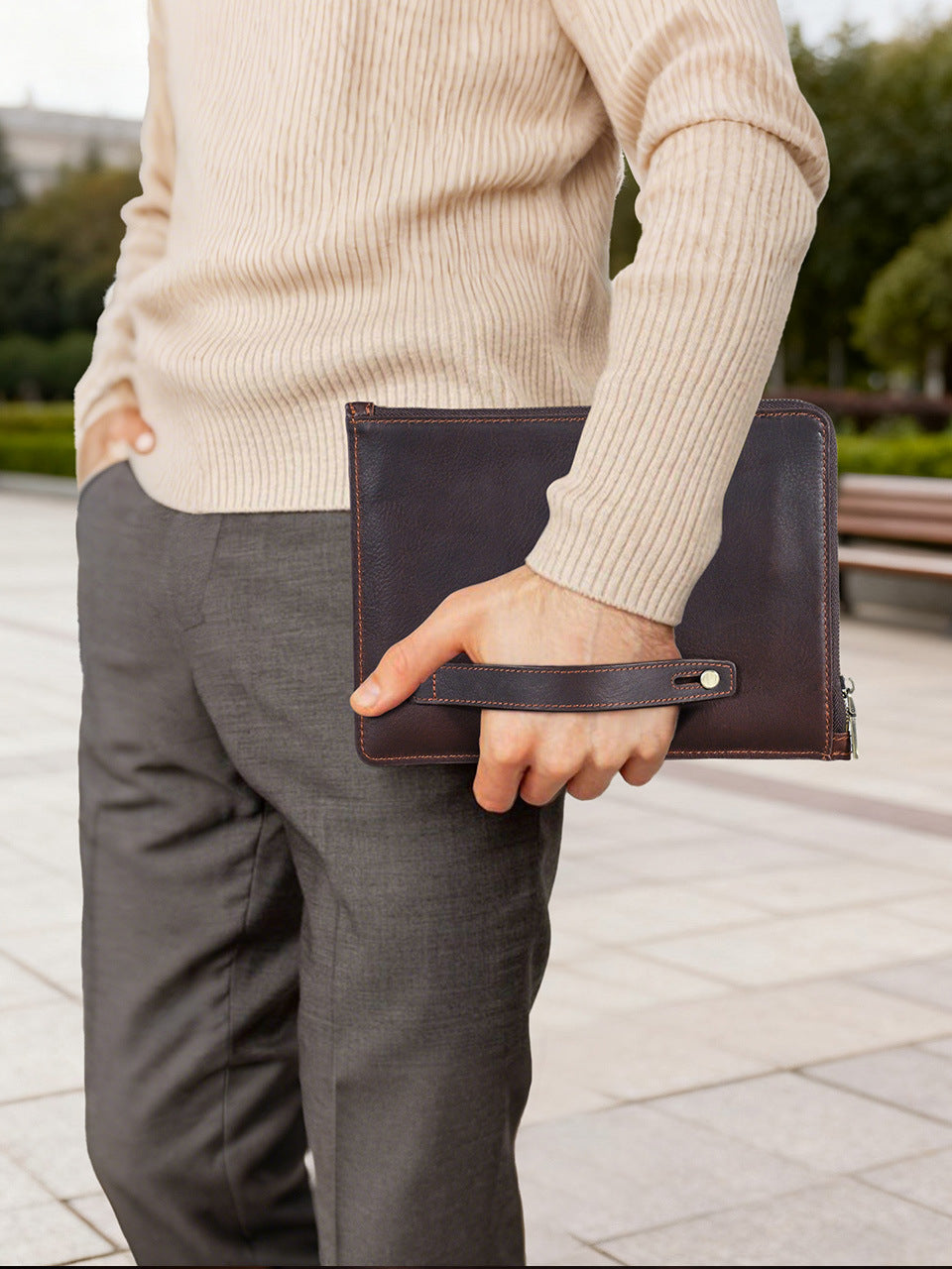 Retro Leather Zipper Sleeve with Handle for iPad mini 6 / 7