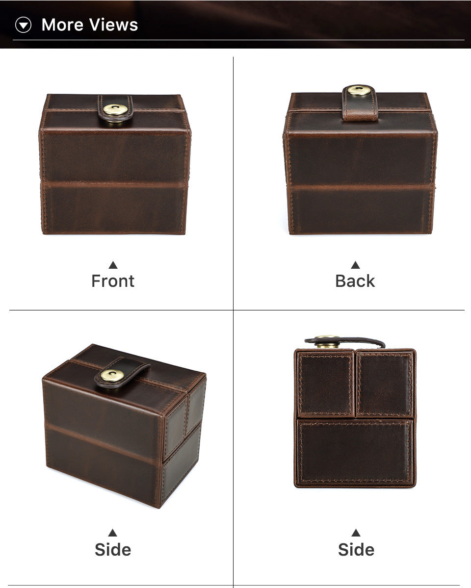 Retro Brown Crazy Horse Double Open Leather Watch Case with Magnetic Clasp