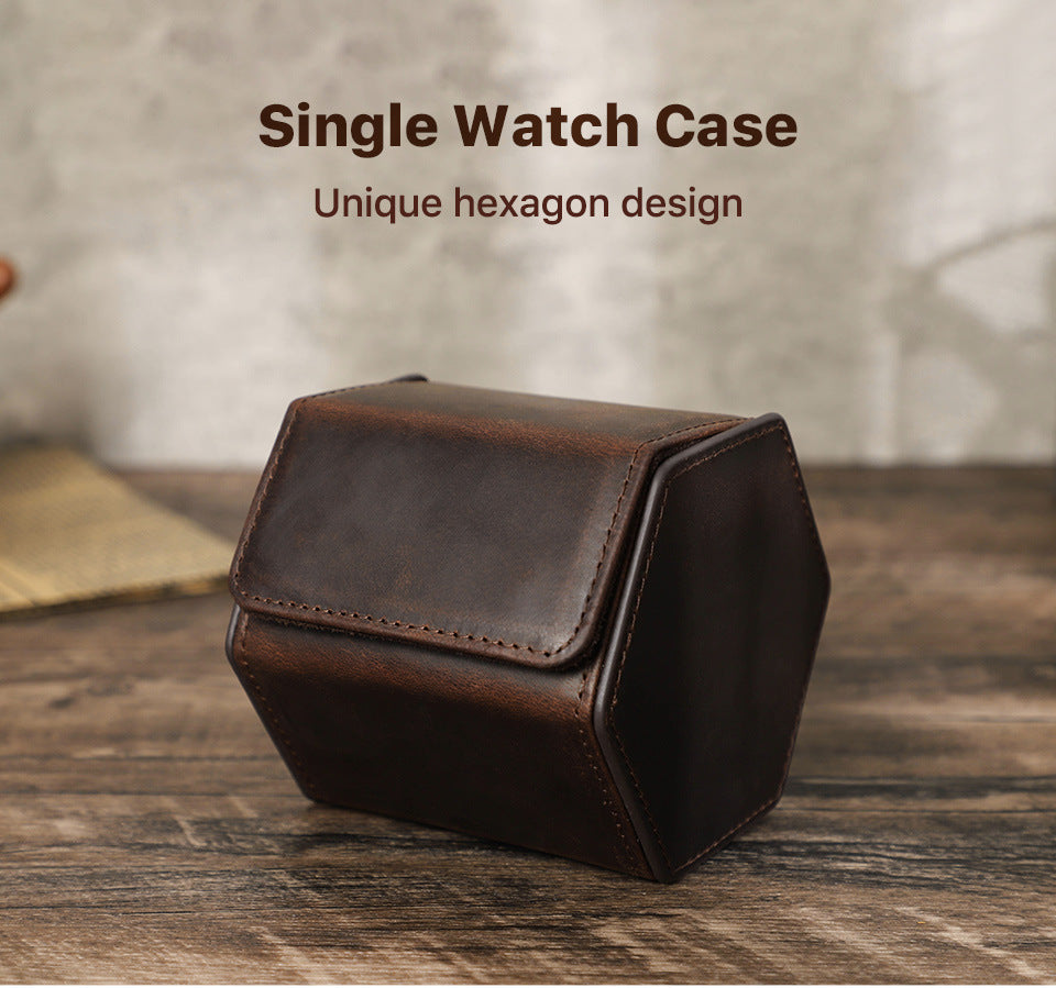 Handcrafted Hexagon Leather Luxury Watch Travel Case