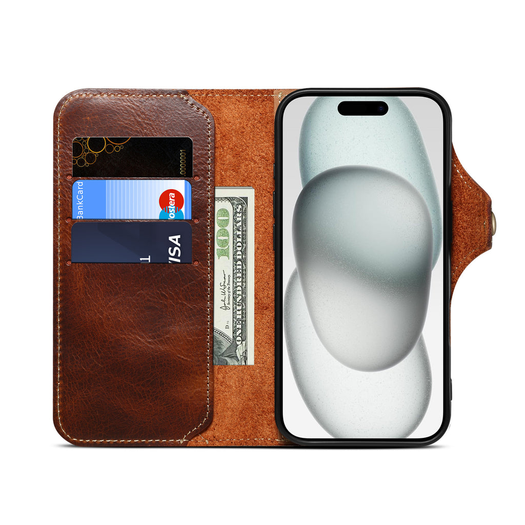 Retro Handmade Leather Wallet Case for iPhone 7-17 Pro Max