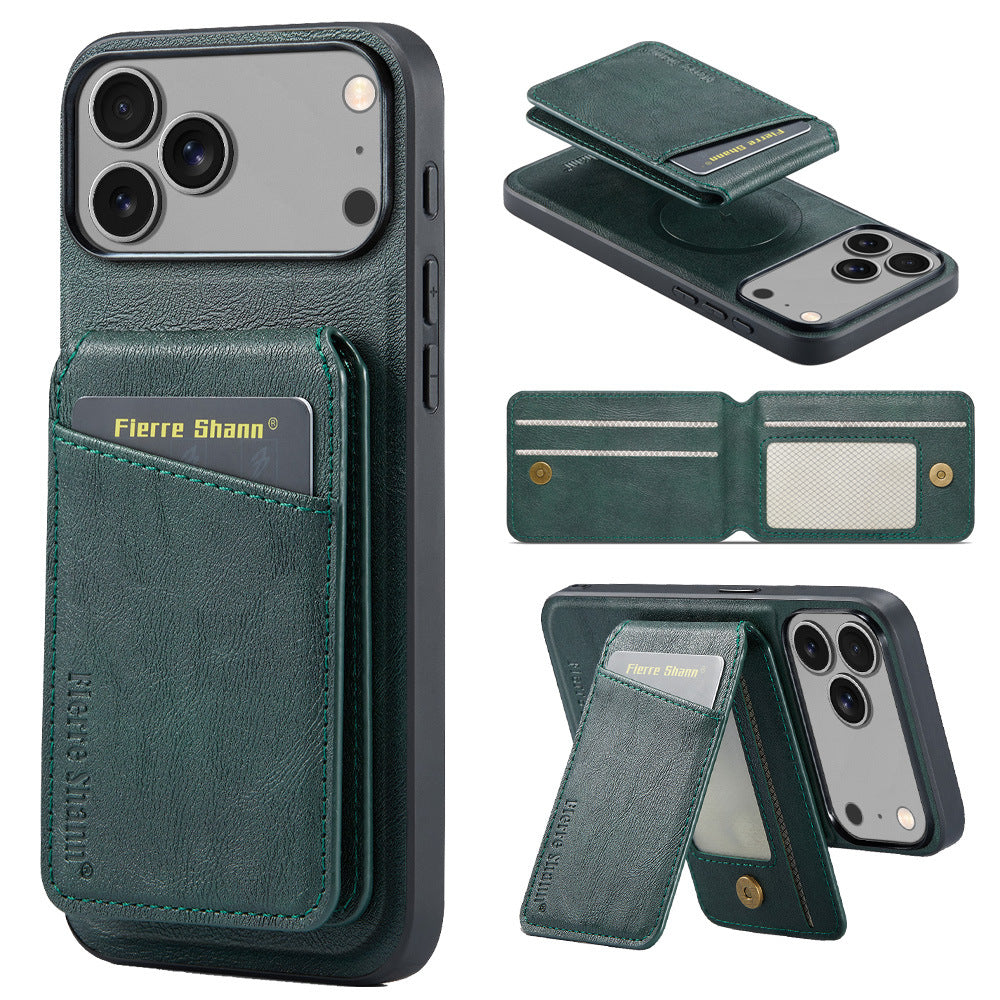 MagSafe-Compatible PU Leather Case with Detachable Card Holder for iPhone 11-17 series