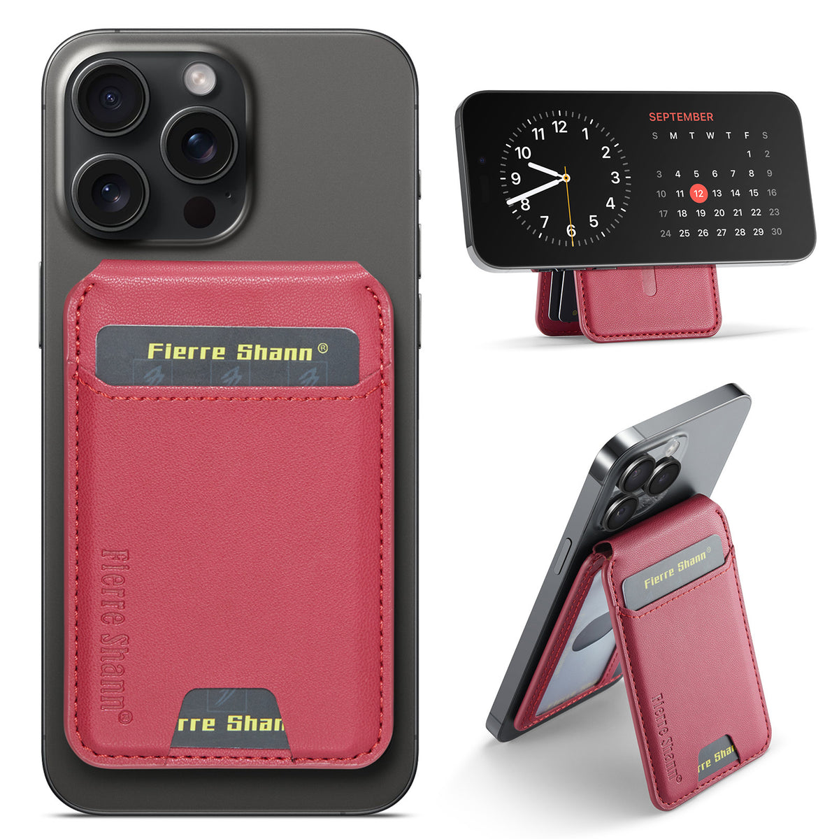 MagSafe-Compatible PU Leather Magnetic Card Holder Stand for iPhone