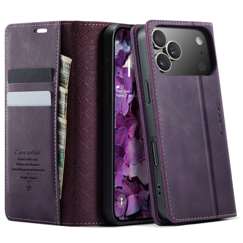 PU Leather Flip Wallet Case with Card Holder for iPhone 12–17 Series