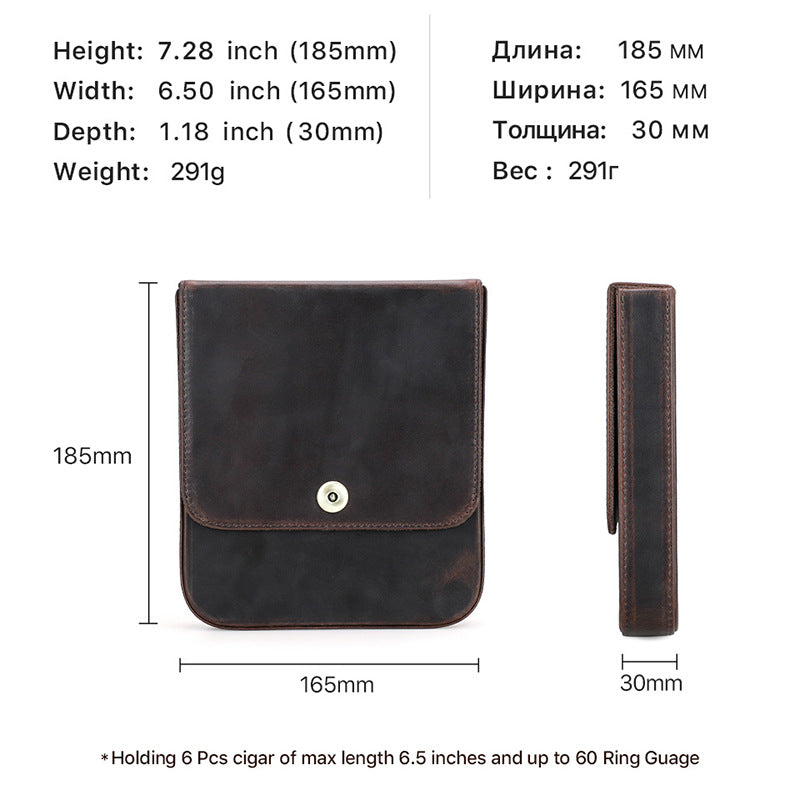 Brown Crazy Horse Leather Flip-Top Cigar Case with Magnetic Clasp – Holds 4 Cigars