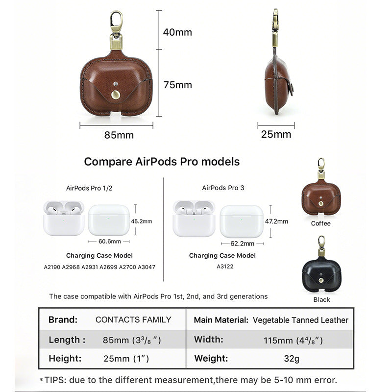 Portable Leather Case with Clip for AirPods Pro 3