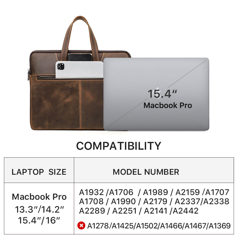 Crazy Horse Leather Zipper Sleeve for 15-inch MacBook Pro