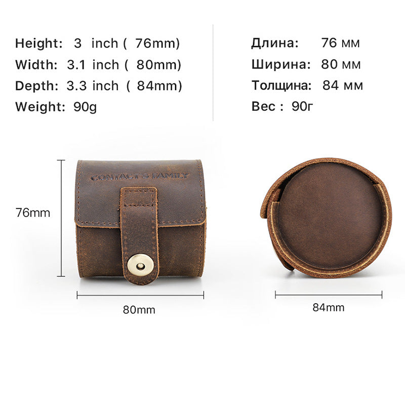 Vintage Crazy Horse Leather Cylindrical Case for One Watch