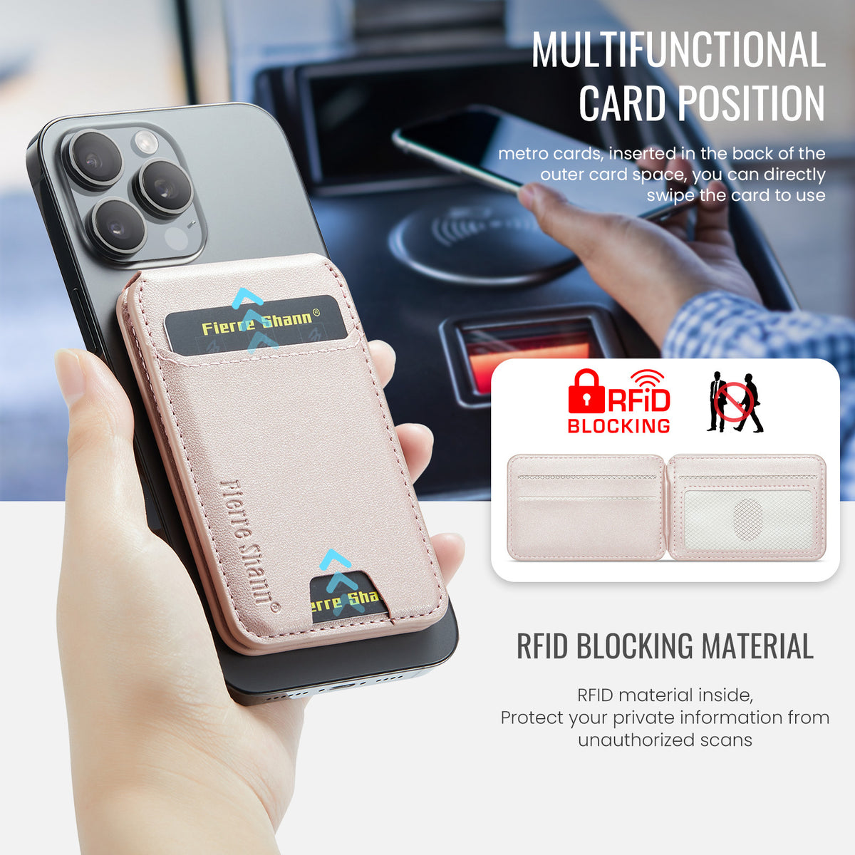 MagSafe-Compatible PU Leather Magnetic Card Holder Stand for iPhone
