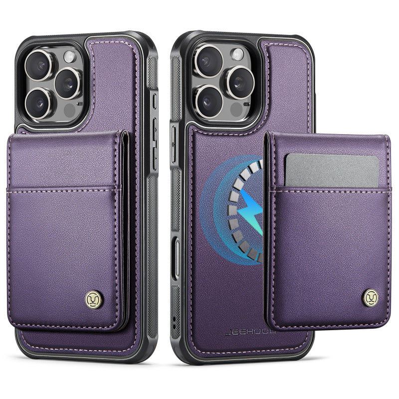PU Leather Case MagSafe-Compatible with Detachable Card Holder for iPhone 11–17 Series