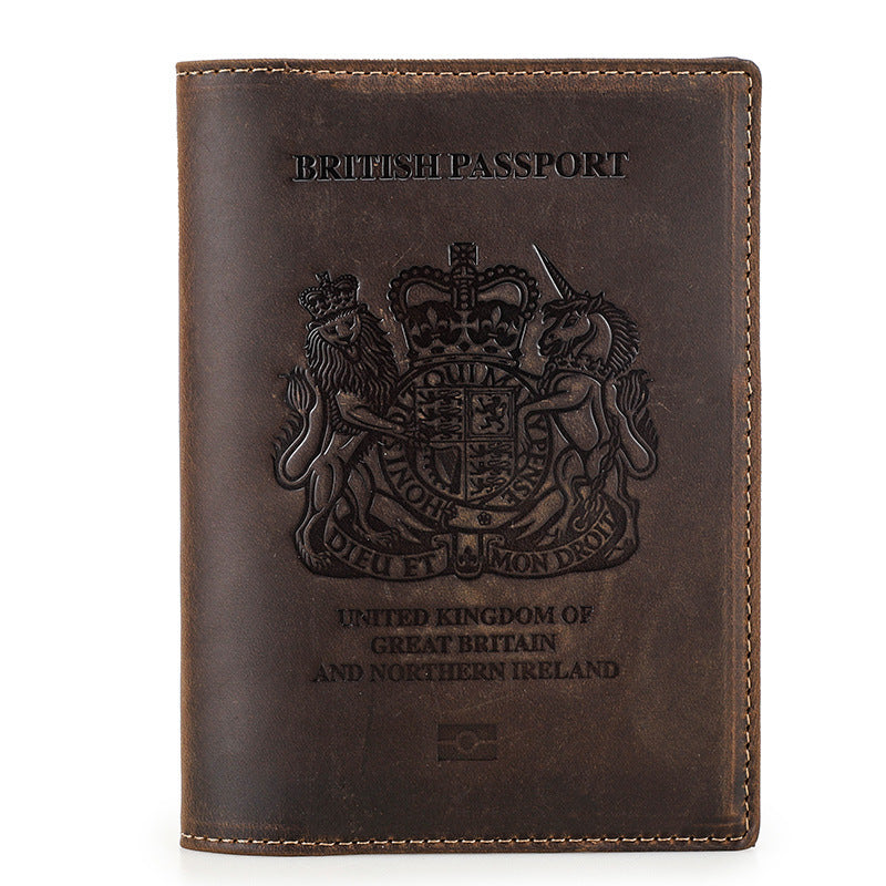 Black Vintage Crazy Horse Leather RFID-Blocking Family Passport Wallet with AirTag Pocket