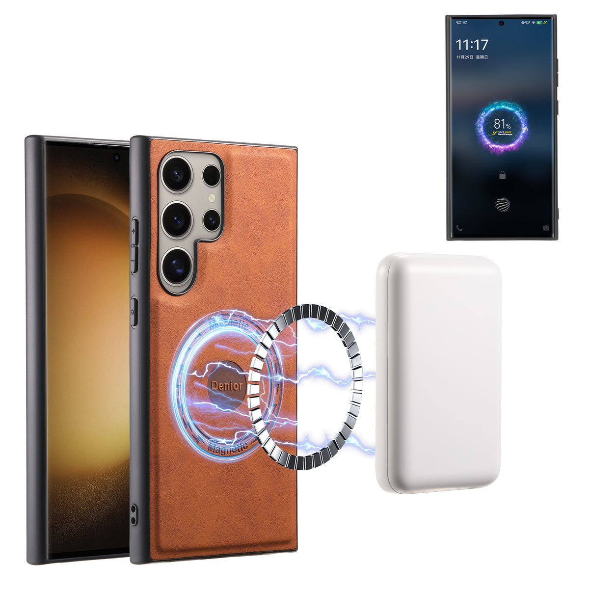 Retro Faux Leather Magnetic Charging Case for Samsung Galaxy S23 S24 S25 / S26 Ultra