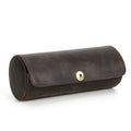 Handmade Vintage Crazy Horse Leather Cylindrical Case for Two Ties with Magnetic Clasp