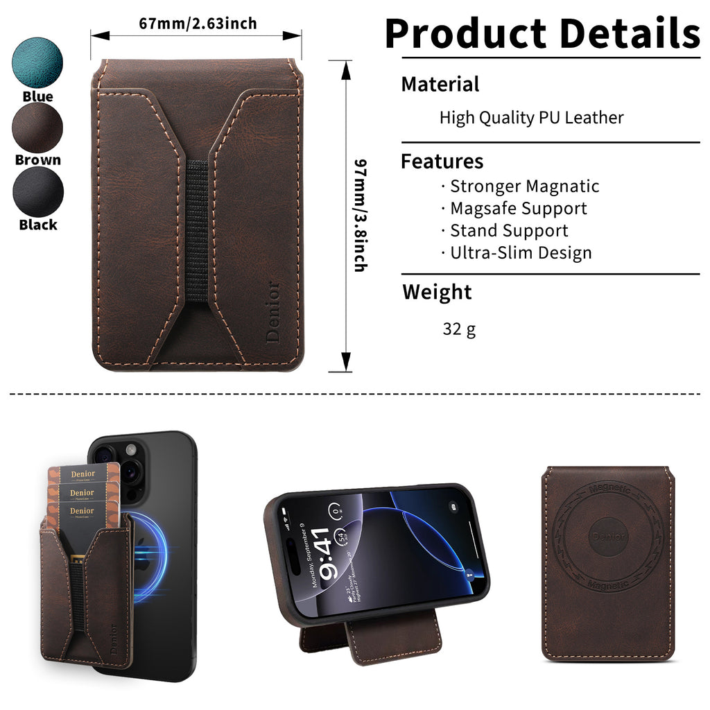 Multifunctional MagSafe-Compatible Wallet Stand for iPhone & Samsung