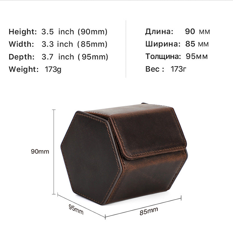 Handcrafted Hexagon Leather Luxury Watch Travel Case