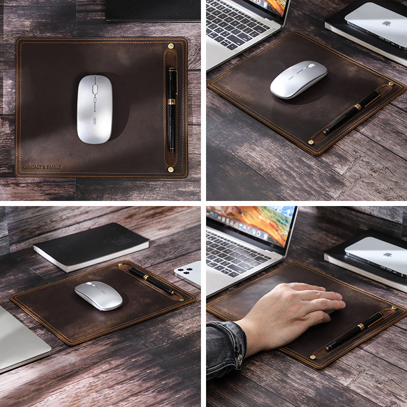 Compact Square Leather Mouse Pad with Pen Holder