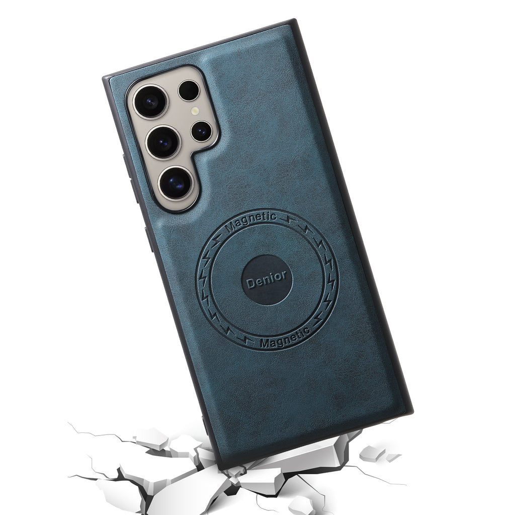 Retro Faux Leather Magnetic Charging Case for Samsung Galaxy S23 S24 S25 / S26 Ultra