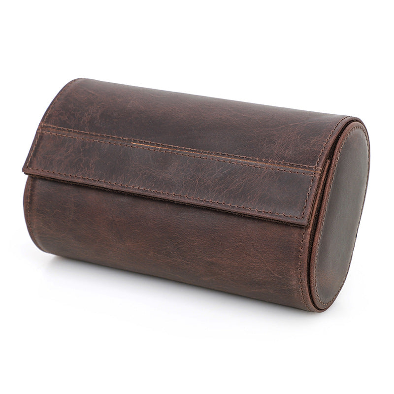 Vintage Crazy Horse Leather Double Watch Travel Case