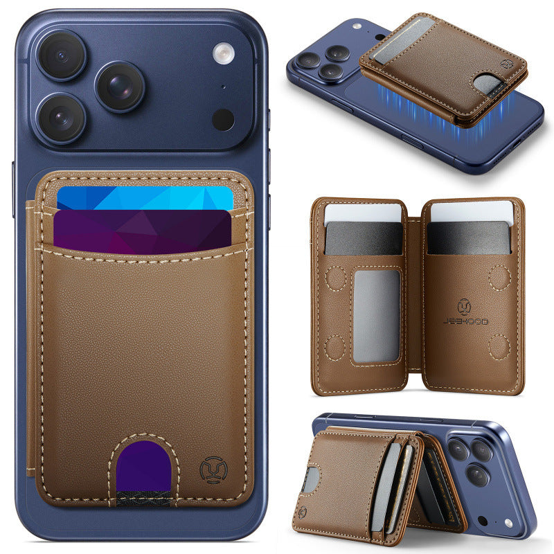 Universal MagSafe-Compatible PU Leather Card Holder with Easy Pull Slot