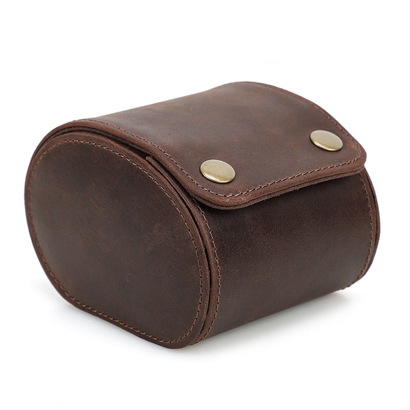 Retro Geniune Leather Luxury Watch Case with Snap Closure