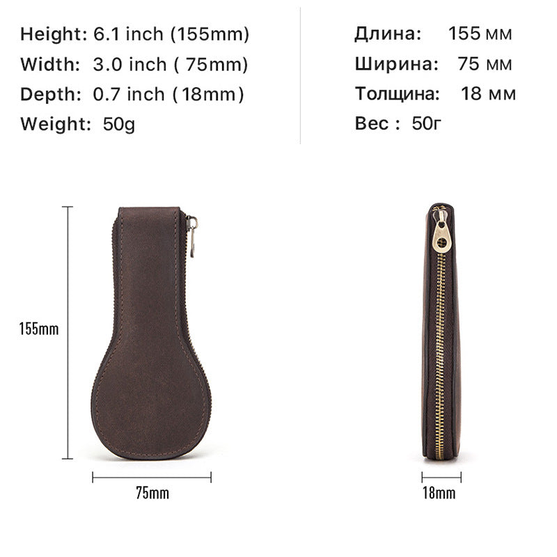 Retro Leather Single Watch Travel Case with Zipper Closure