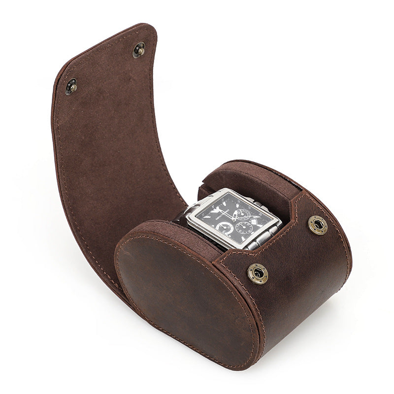 Retro Geniune Leather Luxury Watch Case with Snap Closure
