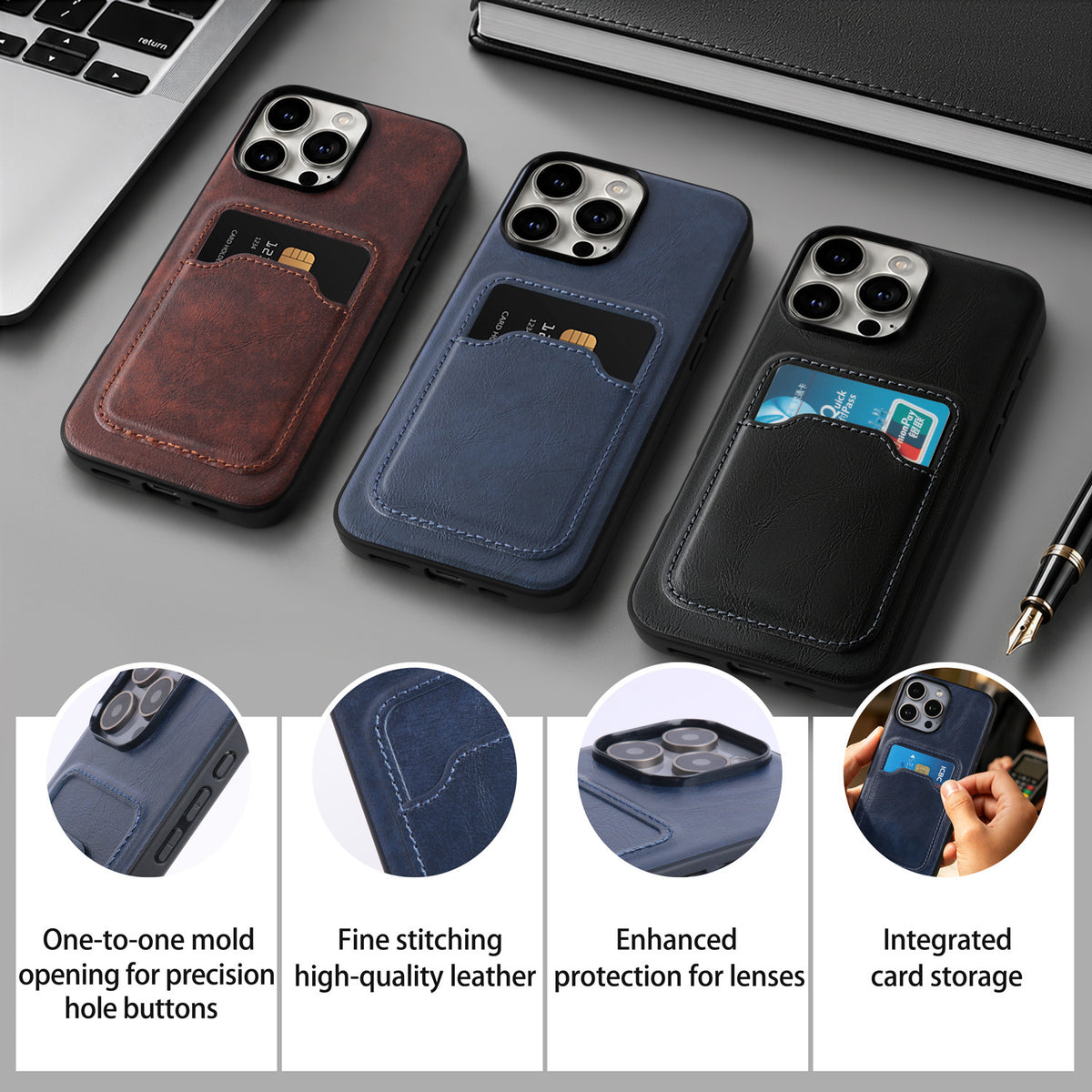 Retro PU Leather Card Holder Case for iPhone 11-17 Series