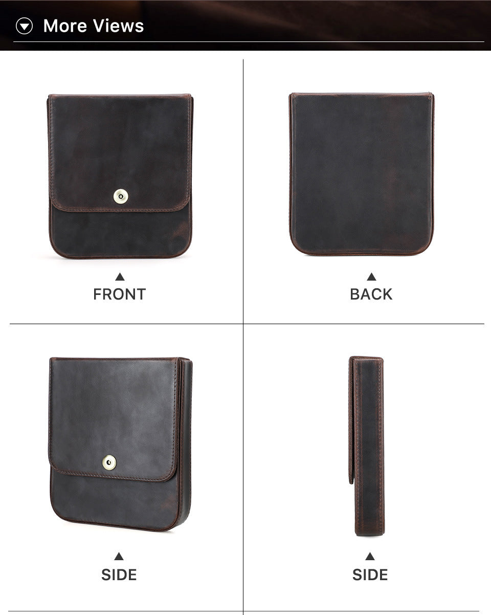 Brown Crazy Horse Leather Flip-Top Cigar Case with Magnetic Clasp – Holds 4 Cigars