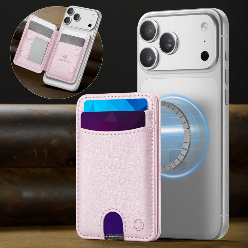 Universal MagSafe-Compatible PU Leather Card Holder with Easy Pull Slot