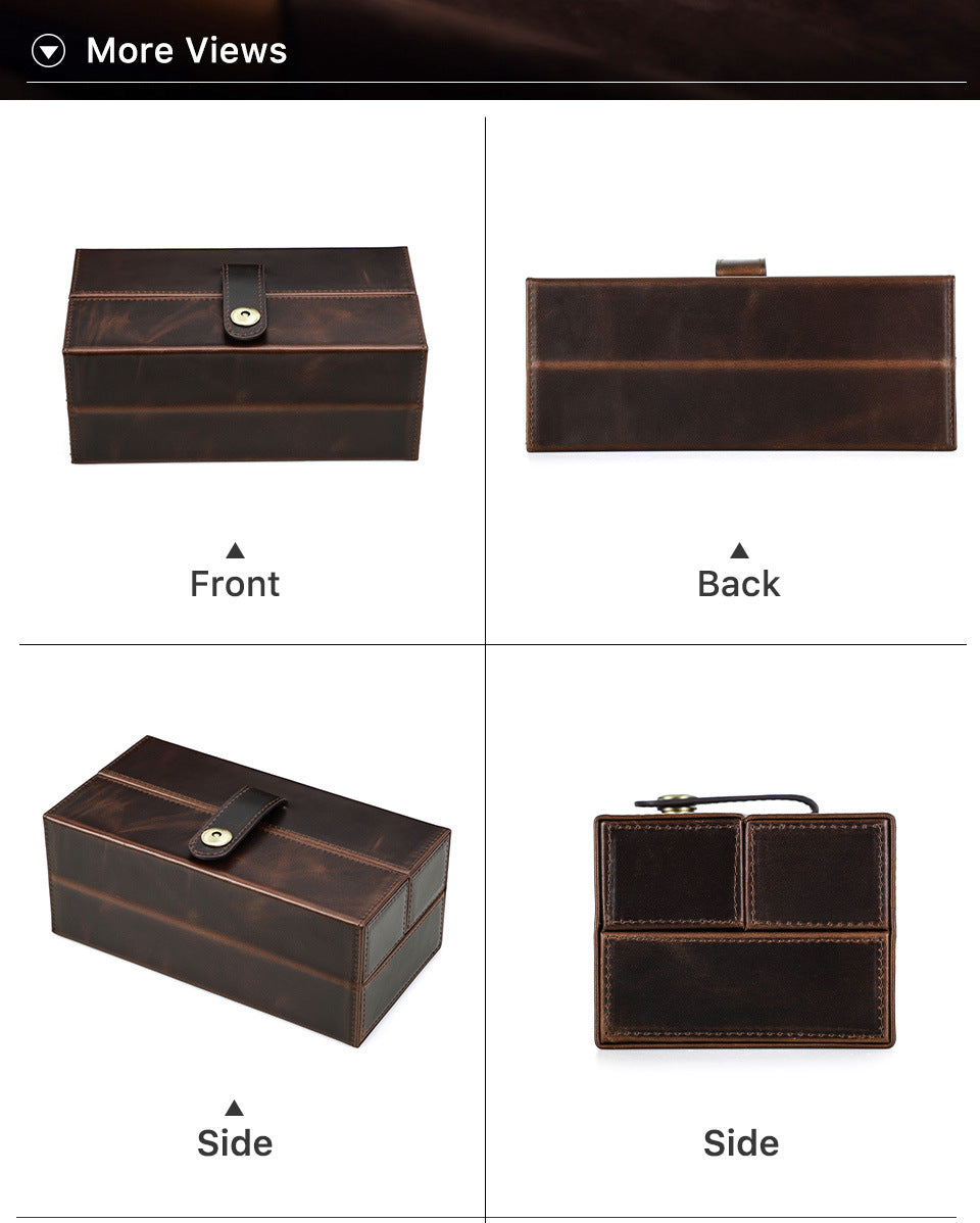 Vintage Crazy Horse Leather Travel Watch Square Case with Magnetic Clasp for Three Watches