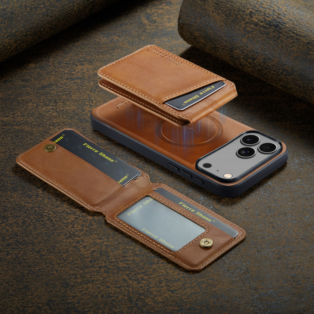 MagSafe-Compatible PU Leather Case with Detachable Card Holder for iPhone 11-17 series