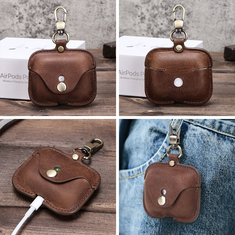Full-Cover Leather Flip Case with Snap Closure for AirPods Pro