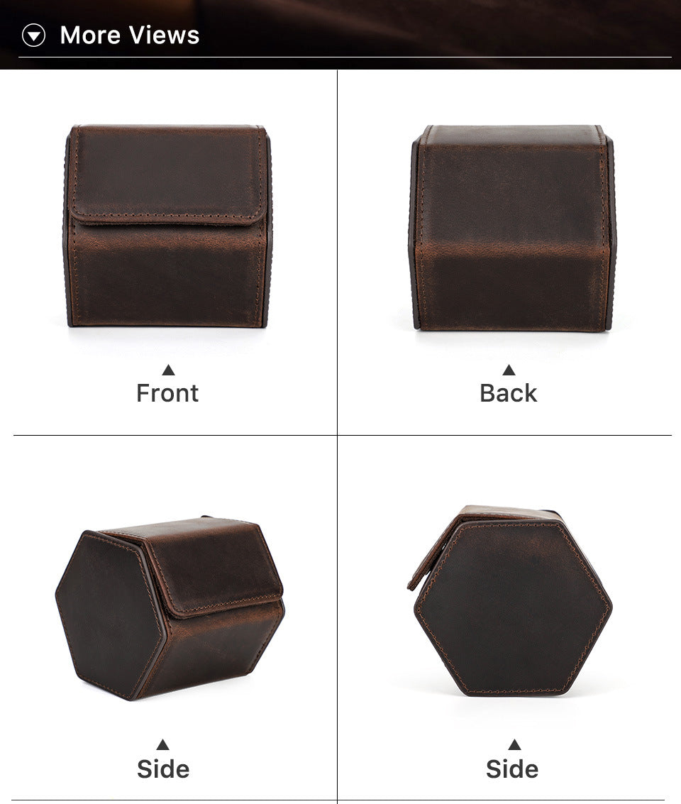 Handcrafted Hexagon Leather Luxury Watch Travel Case