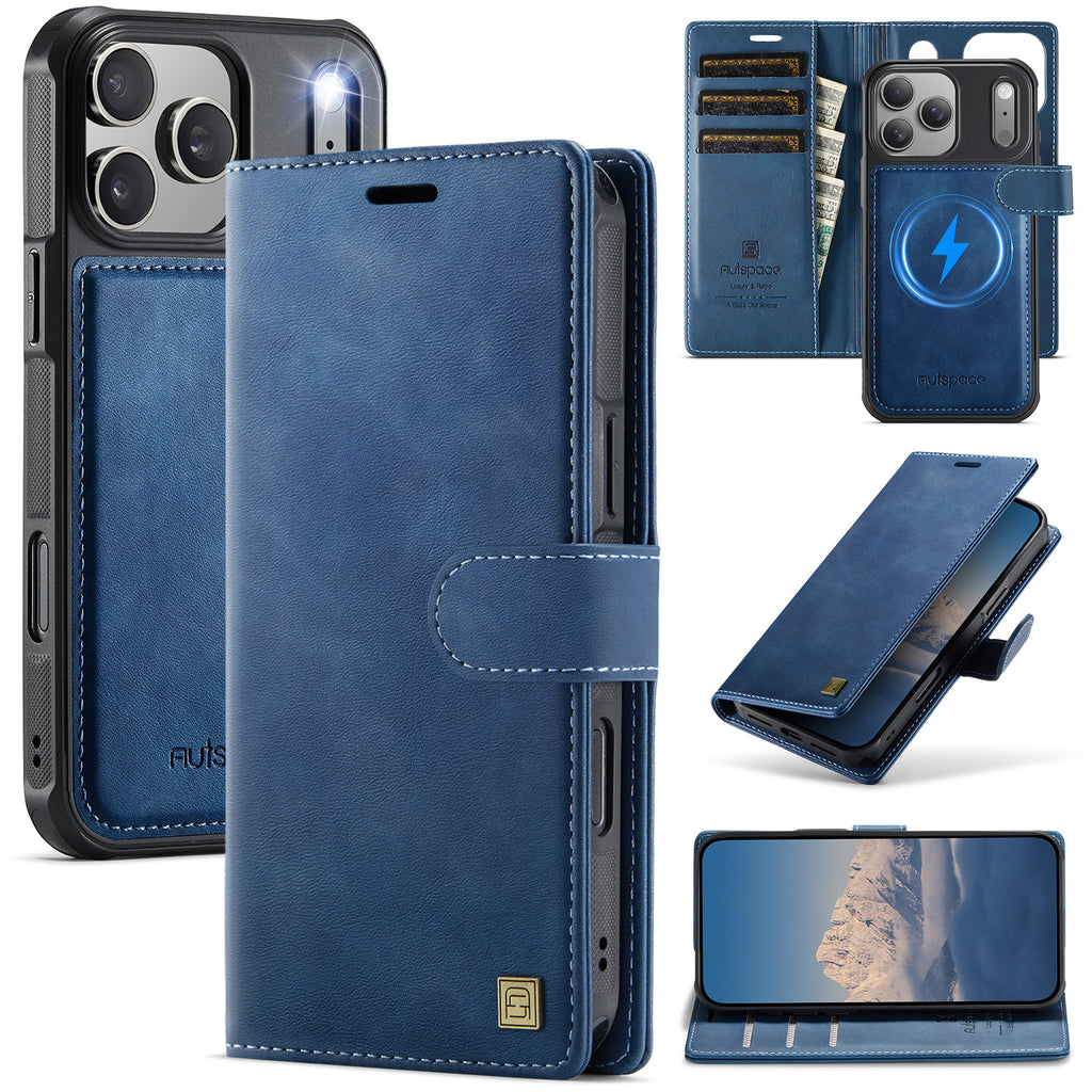 2-in-1 MagSafe-Compatible PU Leather Flip Case with Card Holder Stand for iPhone 12-17 series