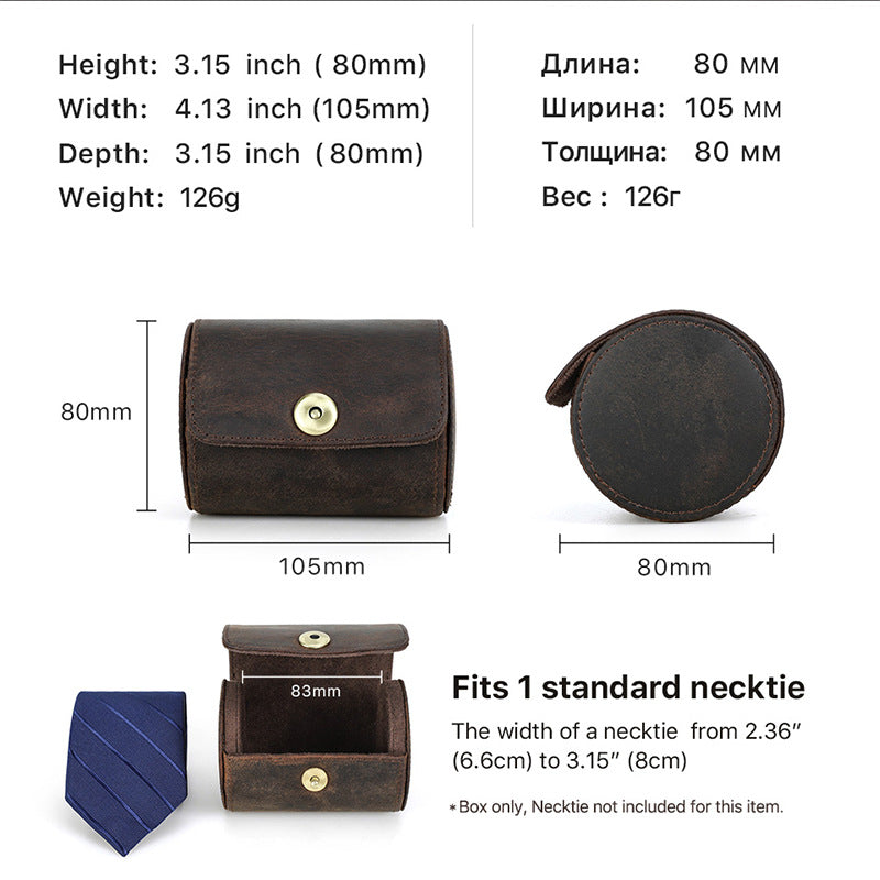 Handmade Genuine Leather Round Tie Travel Case with Magnetic Closure