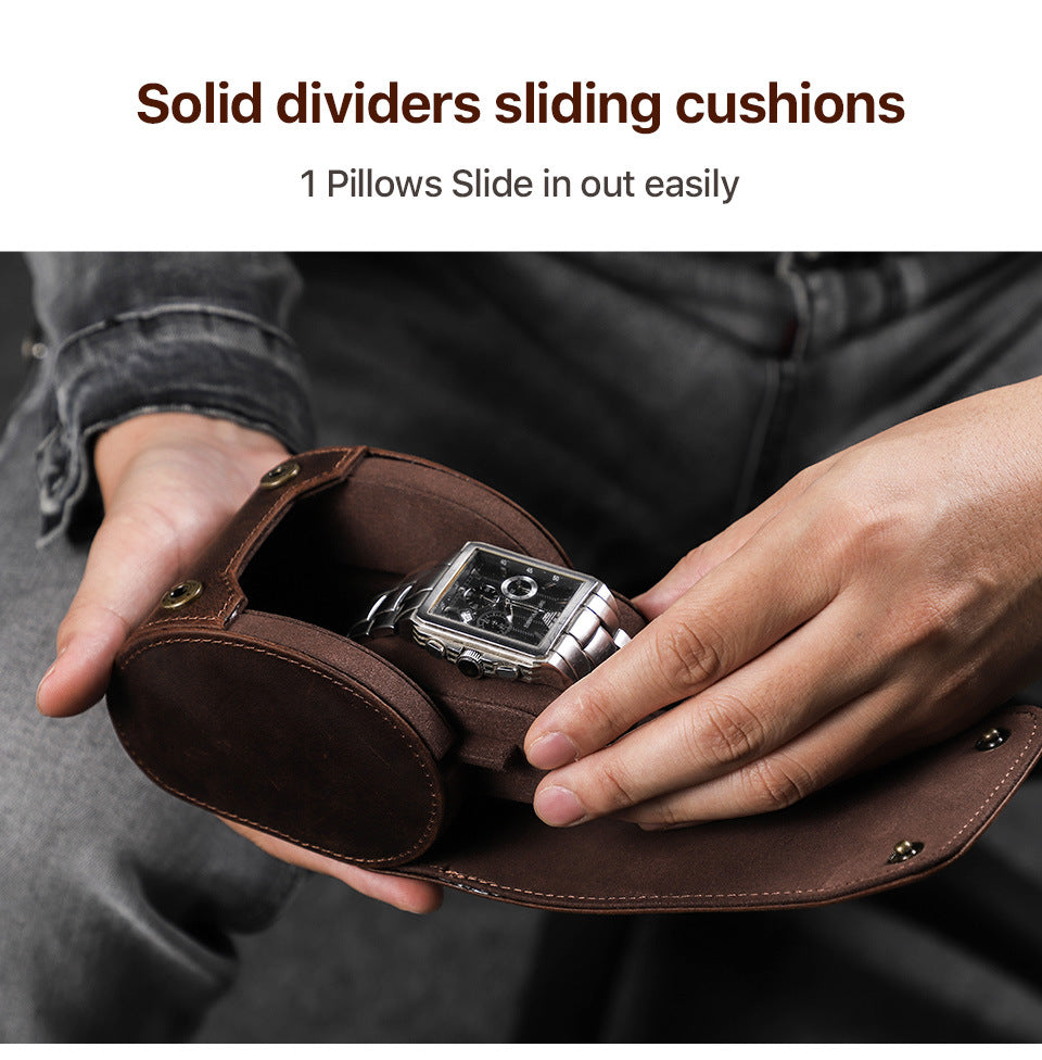 Retro Geniune Leather Luxury Watch Case with Snap Closure