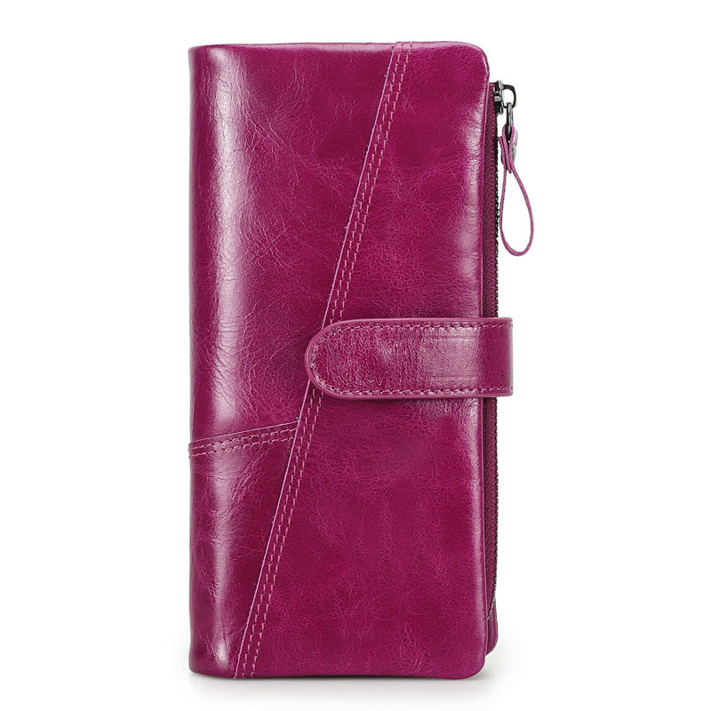 Men’s Cowhide Leather Tri-Fold Clutch Wallet with Clasp Closure